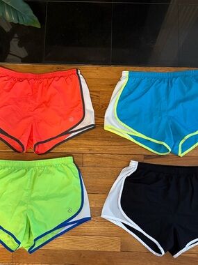 be inspired Bright Four-Pack Women's Athletic Shorts - Coral, Teal, Lime, Black